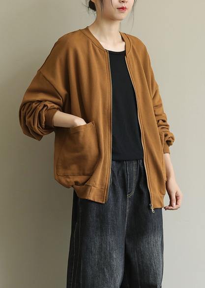 diy yellow Fashion coat for woman stand collar zippered women coats - SooLinen