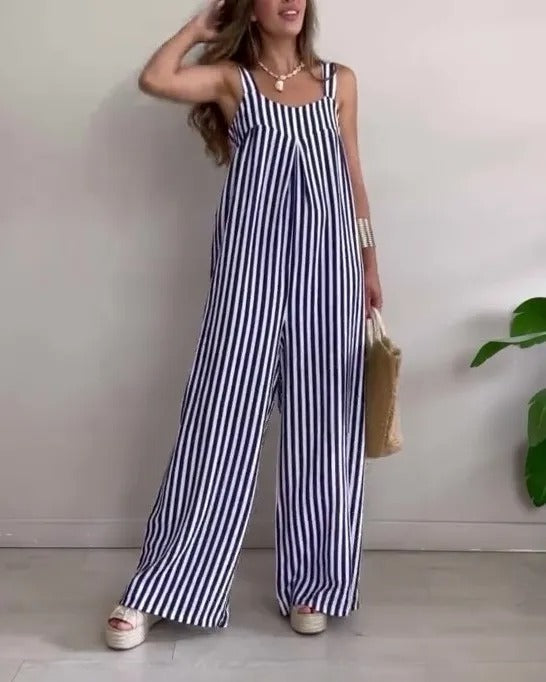 Women's Loose Casual Striped Jumpsuit