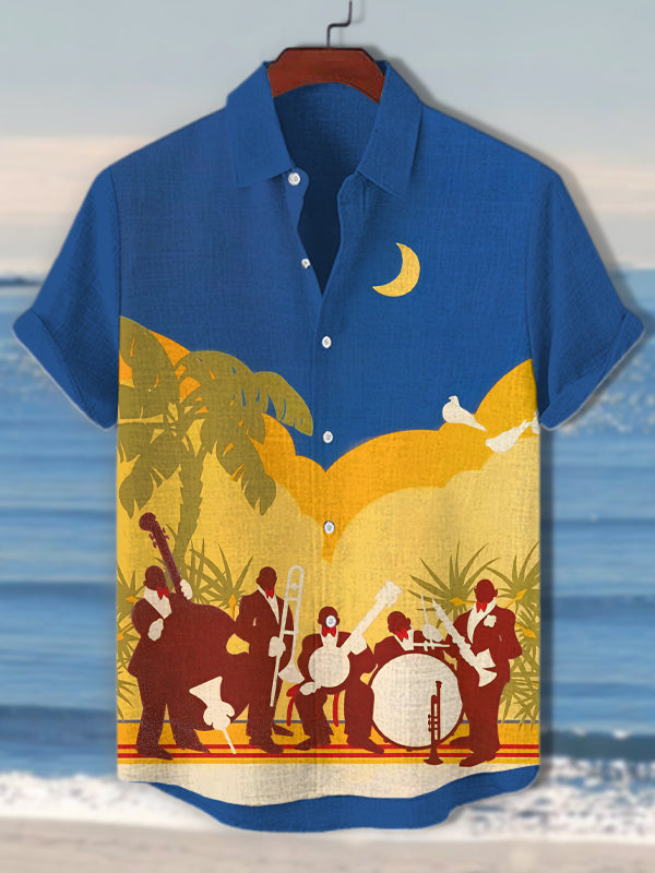Men's Jazz Band Playing Music On Seaside Holiday Art Print Short Sleeve Shirt