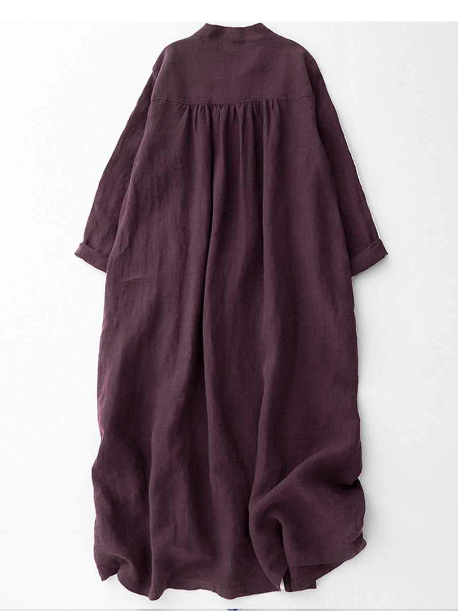 Burgundy Cotton Linen Midi Dress