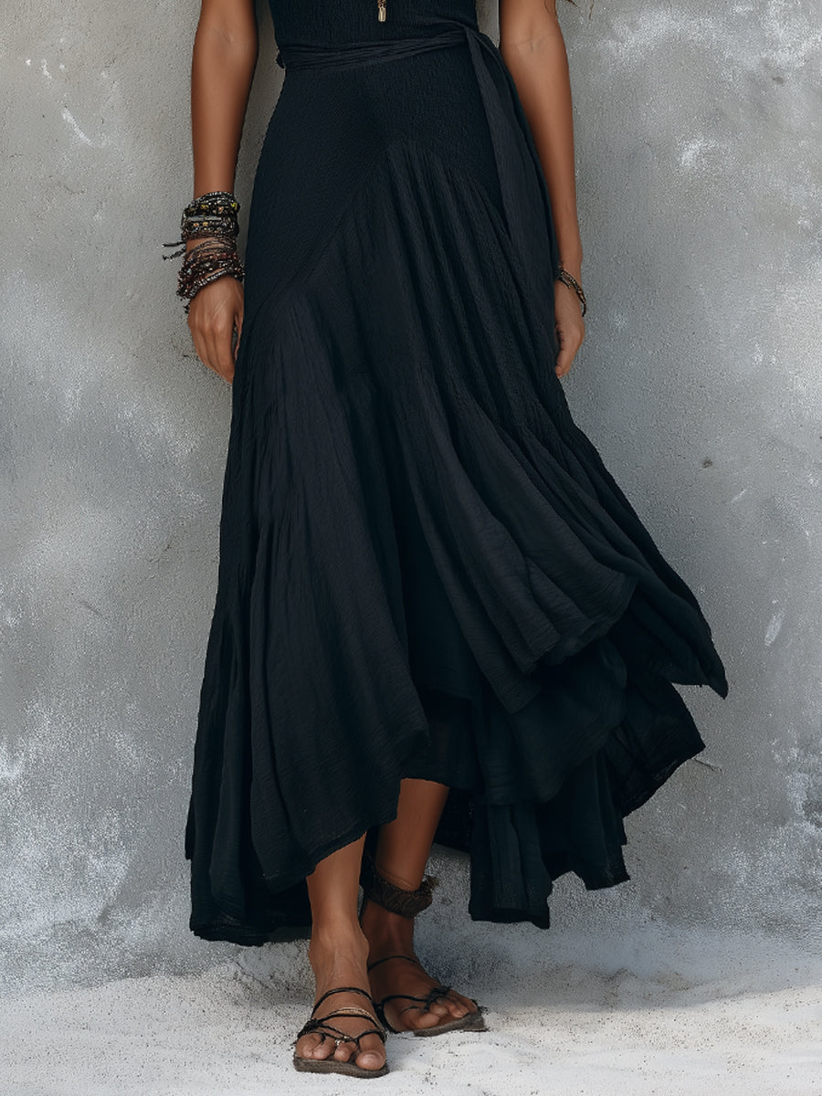Bohemian One-shoulder Maxi Dress With Ruffled Hem