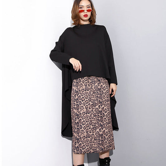 fashion black cotton tops Loose fitting stand collar cotton t shirt vintage asymmetric zippered clothing tops