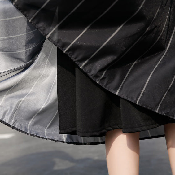 Mode schwarz lange Tüllkleid plus Größe gestreiften Baumwolle Kaftane Neue Stehkragen Maxi-Kleider