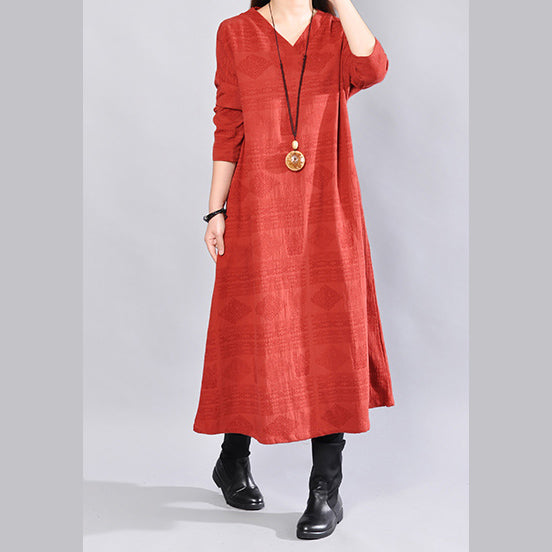 Mode Burgund Midi-Länge Leinenkleid übergroße Leinen Kleidung Kleider elegante Rückseite offene V-Ausschnitt Leinen Kleidung Kleid
