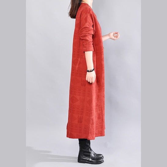 Mode Burgund Midi-Länge Leinenkleid übergroße Leinen Kleidung Kleider elegante Rückseite offene V-Ausschnitt Leinen Kleidung Kleid