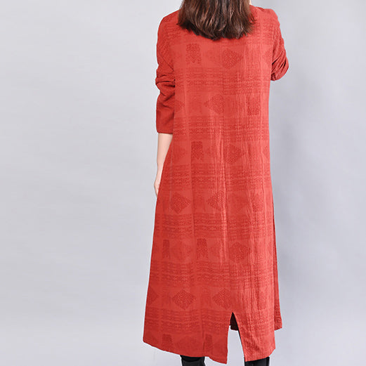 Mode Burgund Midi-Länge Leinenkleid übergroße Leinen Kleidung Kleider elegante Rückseite offene V-Ausschnitt Leinen Kleidung Kleid