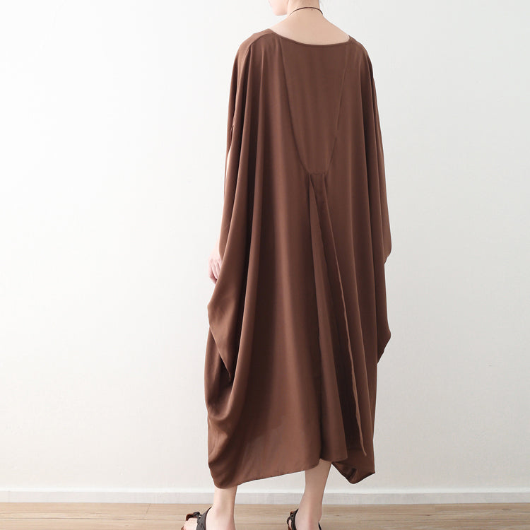 Mode Schokolade natürliche Chiffon-Kleid Plus Größe V-Ausschnitt Reisekleid Elegante Fledermausärmel Kaftans