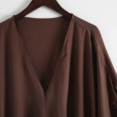 Mode Schokolade natürliche Chiffon-Kleid Plus Größe V-Ausschnitt Reisekleid Elegante Fledermausärmel Kaftans