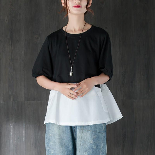 Mode Baumwolle Sommer Top Plus Größe Kleidung Kurzarm Spleißen Schwarz und Weiß Baumwolle Tops