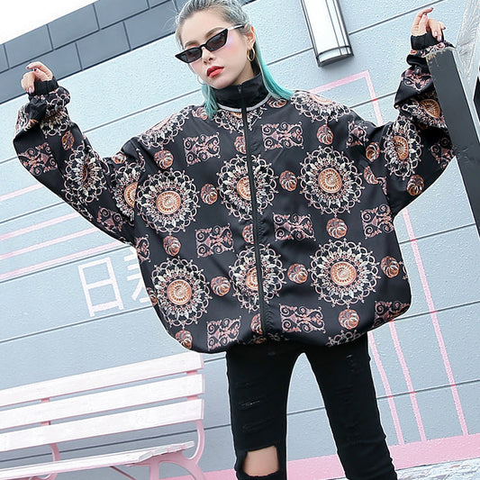 Mode Blumenoberteile in Übergröße Stand T-Shirt 2018 mit Reißverschluss Baggy Kleidung Oberteile