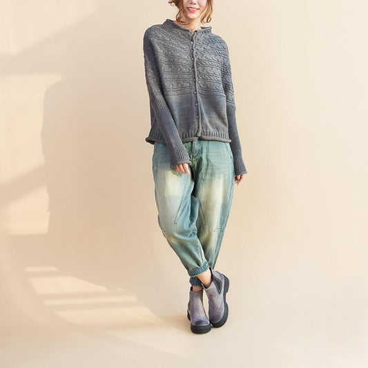 Mode grau Baumwolle stricken Tops plus Größe warm Langarm Pullover