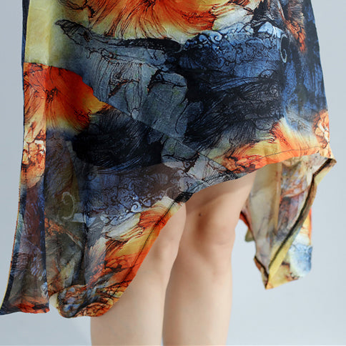 Modedrucke Chiffon-Etuikleider Übergroßes Maxikleid mit O-Ausschnitt 2018 Midikleid mit niedrigem und hohem Design