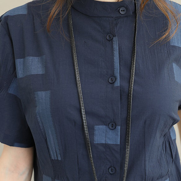 Mode rot natürliche Baumwolle Hemd Kleid lässig Stehkragen Reisen Kleidung feine große Saum Kleid