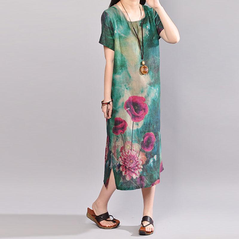 Mode Sommer Maxikleid Plus Größe Retro Kurzarm Blume Sommer Langes Kleid