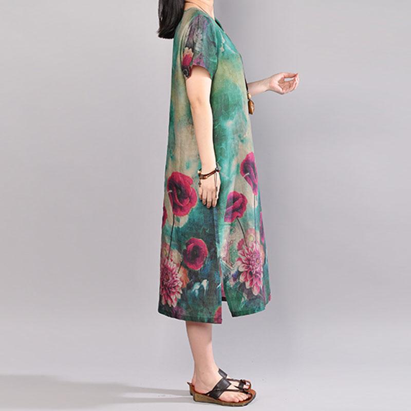 Mode Sommer Maxikleid Plus Größe Retro Kurzarm Blume Sommer Langes Kleid