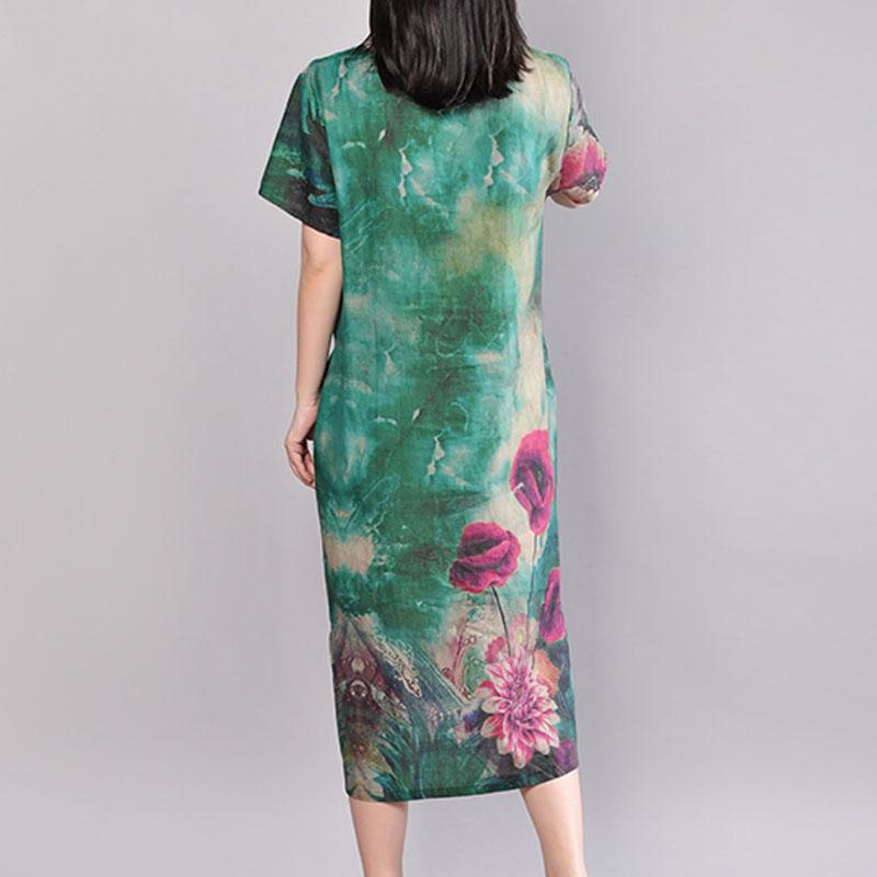 Mode Sommer Maxikleid Plus Größe Retro Kurzarm Blume Sommer Langes Kleid