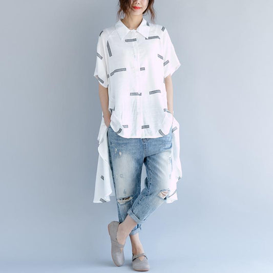 Mode weiße Baumwollbluse Plus Size Maxi T-Shirts Elegantes Kurzarm-Baumwoll-T-Shirt mit niedrigem und hohem Design