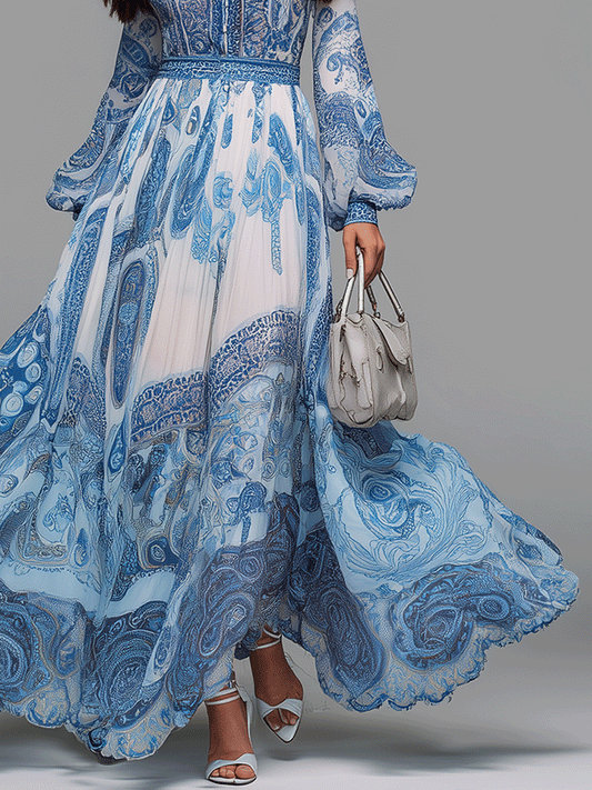 Bohemian Elegant Paisley Print Maxi Dress