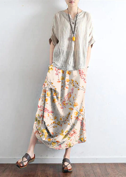 Ziegelrote übergroße Leinenröcke, asymmetrisches Design, elastische Taille, langer Rock