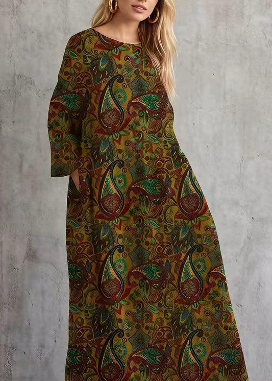 Plus Size O Neck Print Cotton Long Dresses Summer