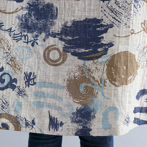 Geblümtes Kleid aus reiner Baumwolle, legeres Kleid, elegantes Baumwollkleid mit Stehkragen und langen Ärmeln