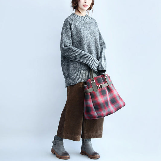 grauer 2024 Casaul Baumwollpullover in Übergröße, Rückseite offen, Langarm-Strickoberteile