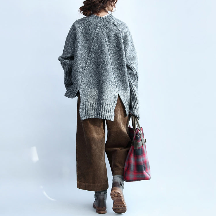 grauer 2024 Casaul Baumwollpullover in Übergröße, Rückseite offen, Langarm-Strickoberteile