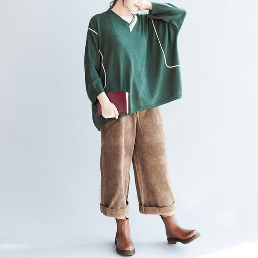 grüne Patchwork-Strickoberteile aus Baumwolle mit übergroßen Fledermausärmeln