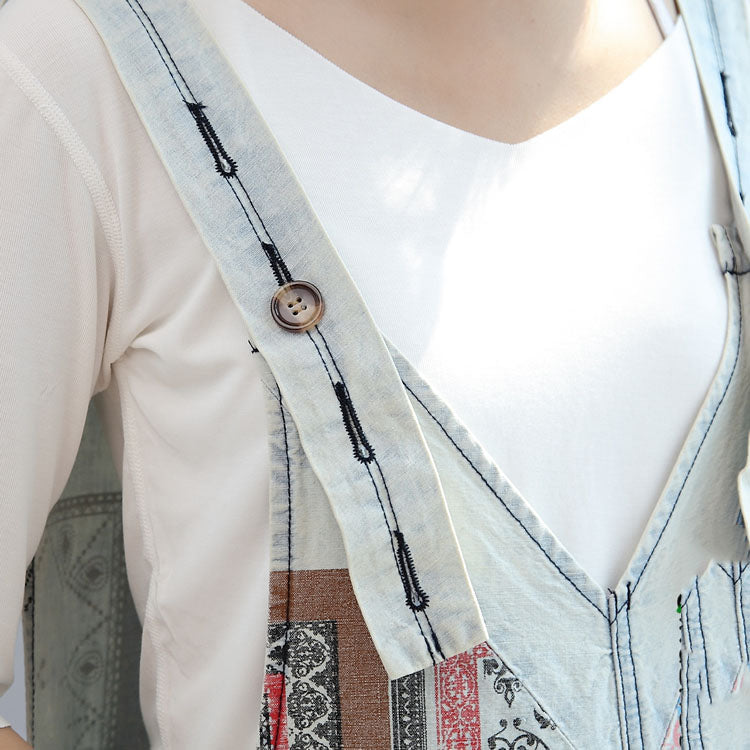 leichte Denim-Freizeithose aus Baumwolle Patchwork-Overallhose in Oversize