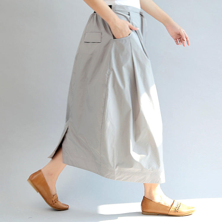 hellgraue lässige Baumwollröcke Plus Size Maxiröcke mit elastischer Taille