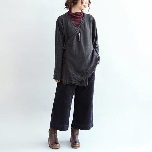 Marineblaue Vintage-Strickjacken aus Baumwolle mit ausgehöhltem Saum in Übergröße