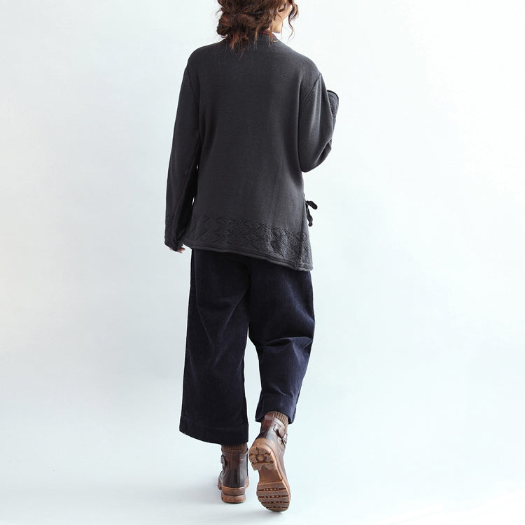 Marineblaue Vintage-Strickjacken aus Baumwolle mit ausgehöhltem Saum in Übergröße