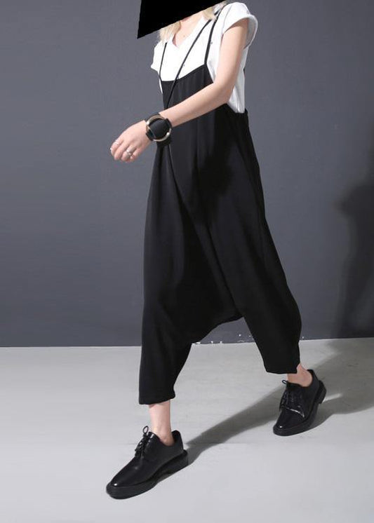new black casual high waist cotton blended pants loose women jumpsuit pants - SooLinen