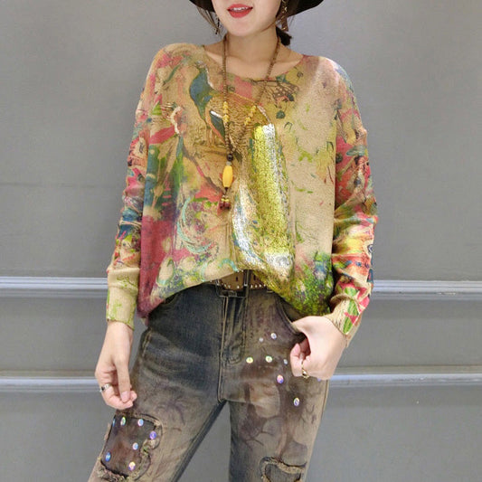 Neue mode warm gold phoenix druck baumwolle stricken pullover plus größe langarm casaul frauen pullover