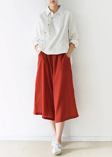 neue rote Hose aus Baumwolle mit weitem Bein, große Größen, Hose mit elastischem Bund