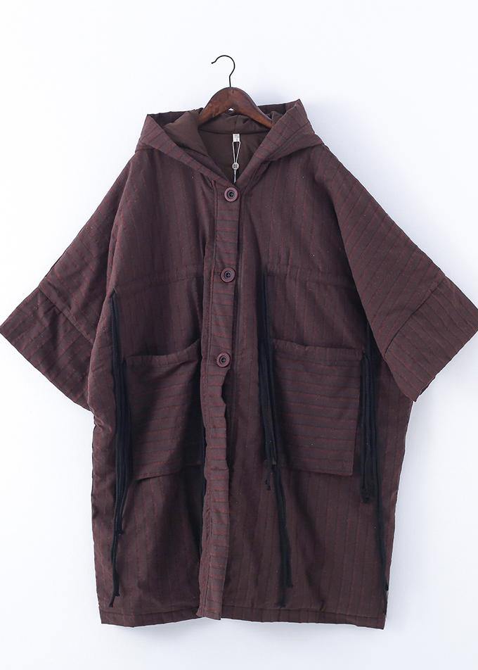 new ribbon big pocket hooded cotton coat long thick padded overcoat - SooLinen