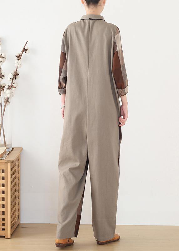 nude patchwork new plaid loose retro ming Harem cotton pants jumpsuit - SooLinen