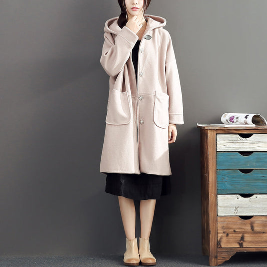 rosa lässige Langarm-Oberbekleidung Baggy Loose Hooded Solid Trenchcoats