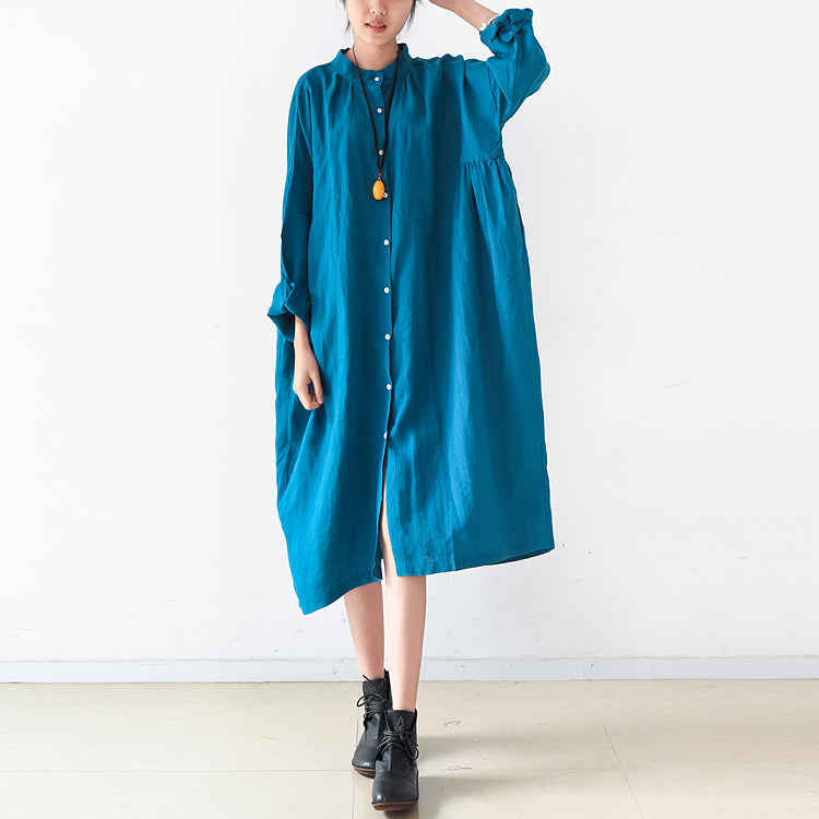 Plus Size Leinenkleider 2024 Trend Blaue Oversize Shirts Kaftane Herbst Outfits