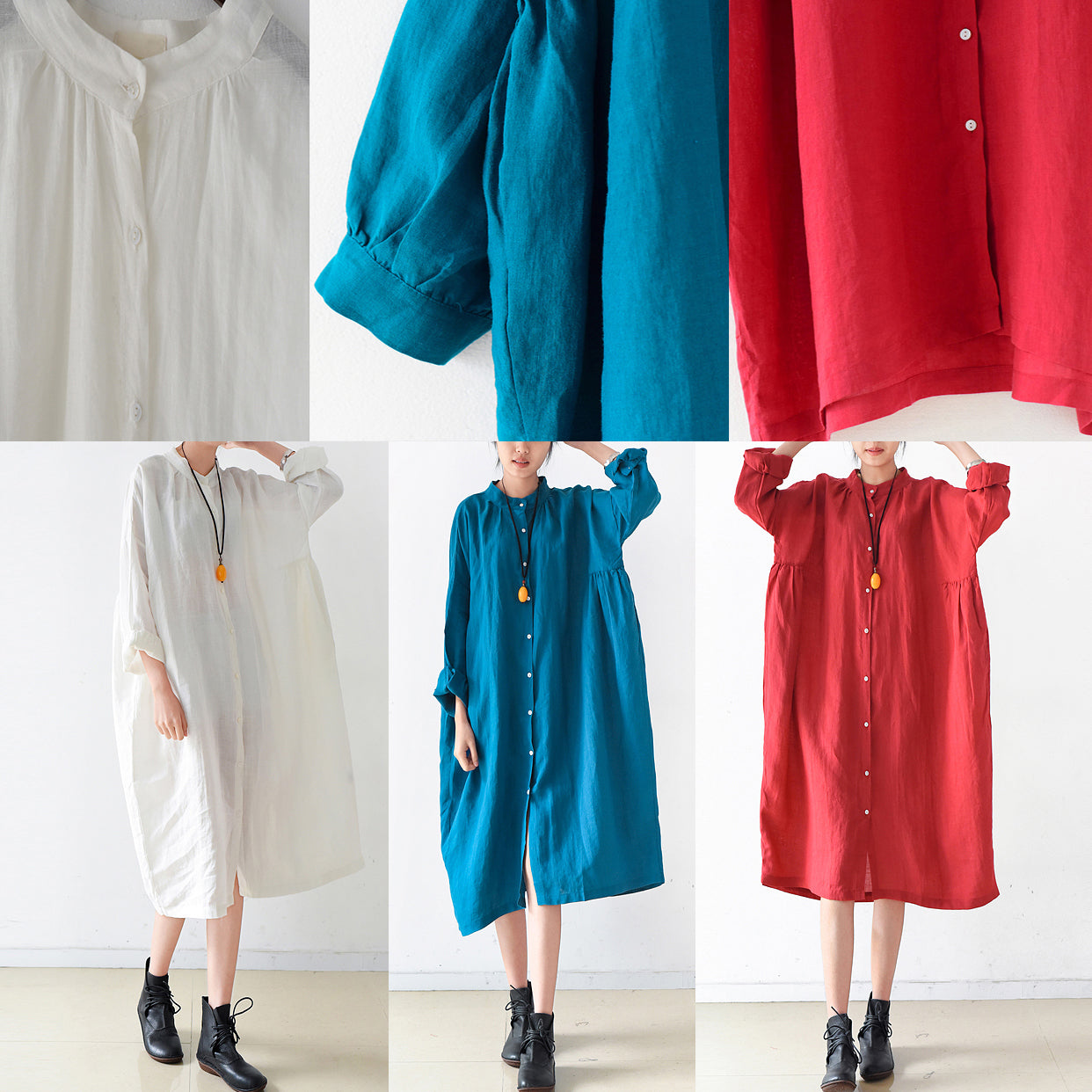 Plus Size Leinenkleider 2024 Trend Blaue Oversize Shirts Kaftane Herbst Outfits