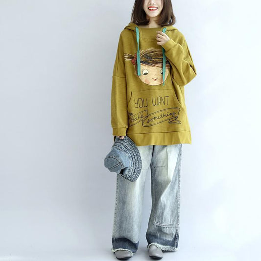 gelbe Hoodies in Übergröße, Baumwollpullover, Herbstoberteile, Pullover
