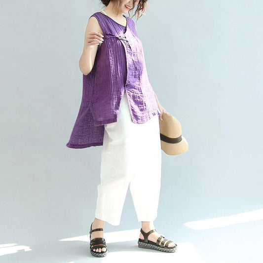 White casual pants loose outfits women - SooLinen