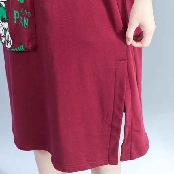 rote Mode Rückendrucke Baumwolle Freizeitkleider Plus Size große Taschen Drucke dickes Etuikleid