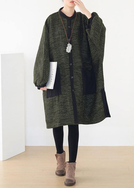 spring army green knit cardigans trendy plus size spring o neck knitted coat - SooLinen