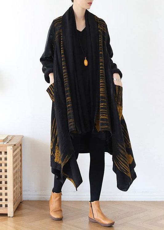 spring coat fashion yellow print asymmetric coats - SooLinen