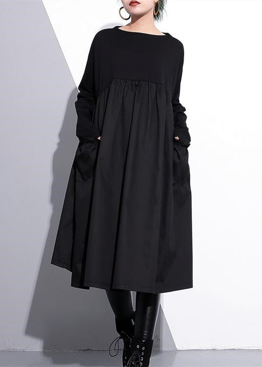 stylisches schwarzes Etuikleid aus Baumwolle Plus Size Baumwollkleidungskleid Elegantes Patchworkkleid aus Baumwolle mit hoher Taille