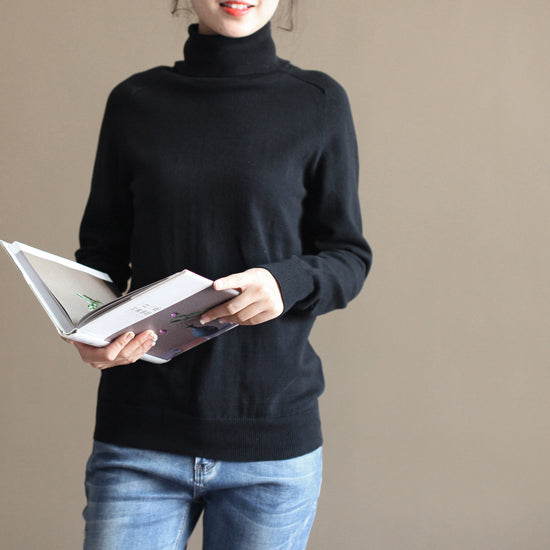 stylischer schwarzer gemütlicher Pullover oversized Pullover Vintage warmer Winter T-Shirt Strick
