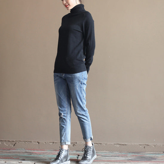 stylischer schwarzer gemütlicher Pullover oversized Pullover Vintage warmer Winter T-Shirt Strick