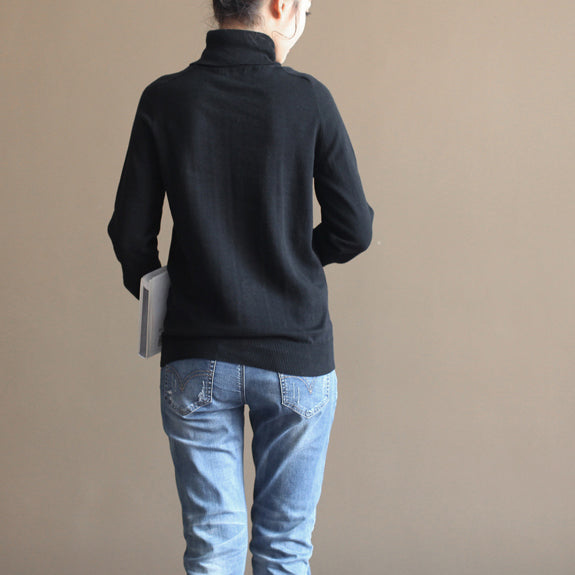 stylischer schwarzer gemütlicher Pullover oversized Pullover Vintage warmer Winter T-Shirt Strick