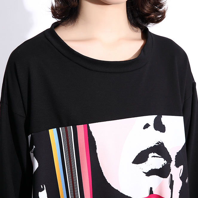 stylish black silk cotton blended dress casual O neck asymmetrical design gown casual patchwork baggy dresses